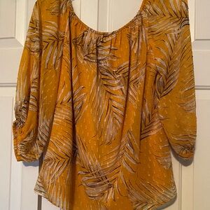 White House Black Market Yellow Leaf Pattern Blouse